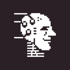 Fototapeta premium black and white simple 1bit pixel art artificial intelligence icon. humanoid robot head