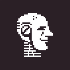 Fototapeta premium black and white simple 1bit pixel art artificial intelligence icon. humanoid robot head