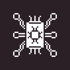 Fototapeta premium black and white simple 1bit pixel art artificial intelligence icon. computer chipset