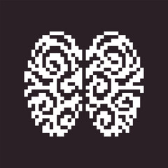 black and white simple 1bit pixel art artificial intelligence icon. human brain