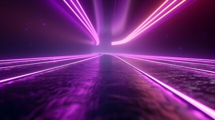 Fototapeta na wymiar 3D Animation of Purple Neon Lights Track in Outrun Style