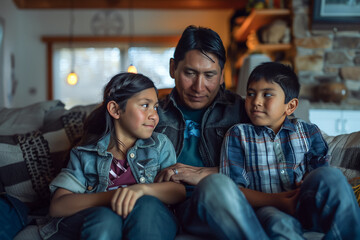 Native American family, generations together, home sweet home, cheerful moments.