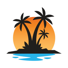 Fototapeta na wymiar Tropical summer island logotype design. Palm tree logo or summer logo design vector illustration for t-shirt, logo, icon, web, banner.