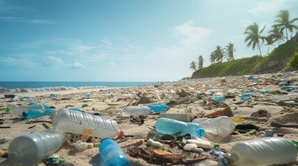 Fototapeta na wymiar Plastic waste piles on beaches 