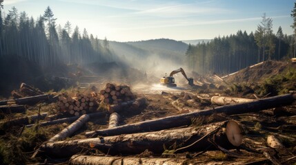 environmental problems ,wood cutting,Trees being cut, Logging Clearcut,  - obrazy, fototapety, plakaty