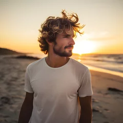 Foto auf Acrylglas Serenity Embodied - Boyfriend Enjoying Peaceful Moments at the Sunset Beach © Cameron