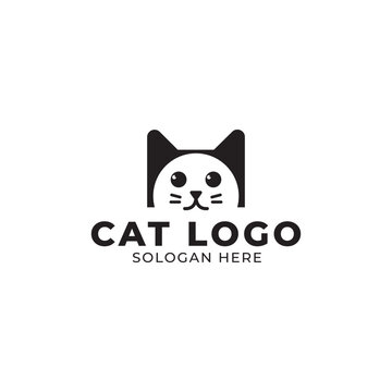 cat head simple logo design vector illustration