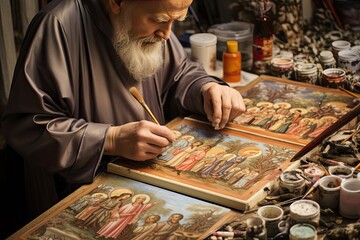 Easter icon creation and restoration by icon painters in monastic and church settings