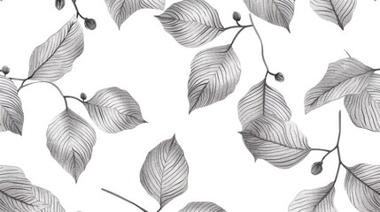 pattern, linden buds, noir style, drawn in illustrator on a white background with a clear outline, minimalistic style, clean background, vector graphics 