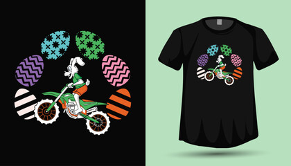 Easter bunny eggs dirt bike rider vector t shirt design 