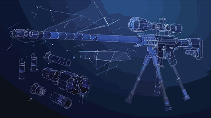 Firearm weapon army mortar and mine Wireframe