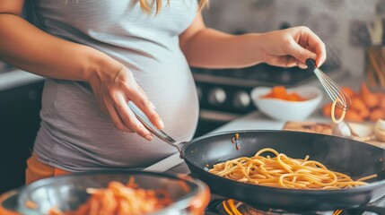 Pregnant woman cooking healthy food. The kitchen is her sanctuary as she creates culinary wonders