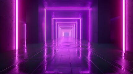 Stylish Purple Neon-Lit Hallway in 8K 3D Rendering