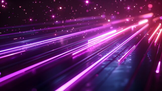 Abstract Light Track with Purple Stars and Neon Lights