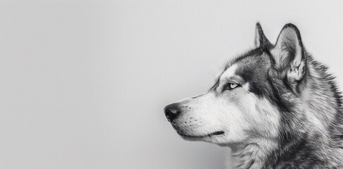Siberian husky against a white wall