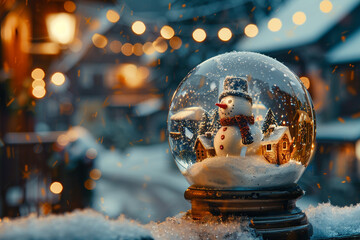 Snow Globe With A Scene Of A Village And A Snowman Inside