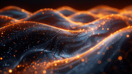 Abstract orange dynamic wave background, technology, energy concept on black background - obrazy, fototapety, plakaty