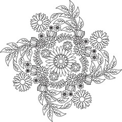 floral mandala zentangle adult coloring page