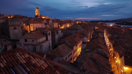 Obraz premium City roofs in the night. Generative AI