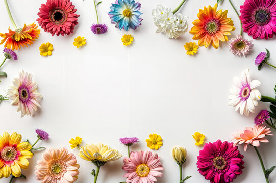 The image features a white background with a border of colorful flowers.
