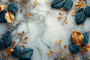 abstract background with leaves and flowers flatlay