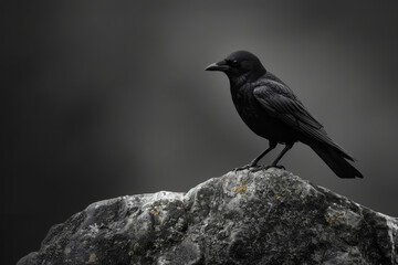 Black Bird Perched on Rock