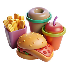 3d fast food icon set. design for fast food delivery. minimal design concept.