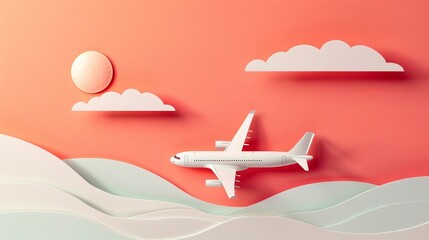 a minimalist style air travel themed paper illustration