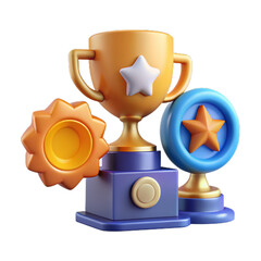 Awards icon set. cup prize award golden trophy, stars and goblets. UI Achievement Badges.