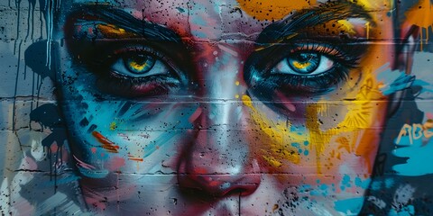 Colorful urban art featuring a monster face and script letters artistic backdrop. Concept Urban Art, Monster Face, Script Letters, Colorful Backdrop, Artistic Background