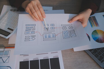 UX UI design process for modish mobile application and website . Creative prototype of wireframe...