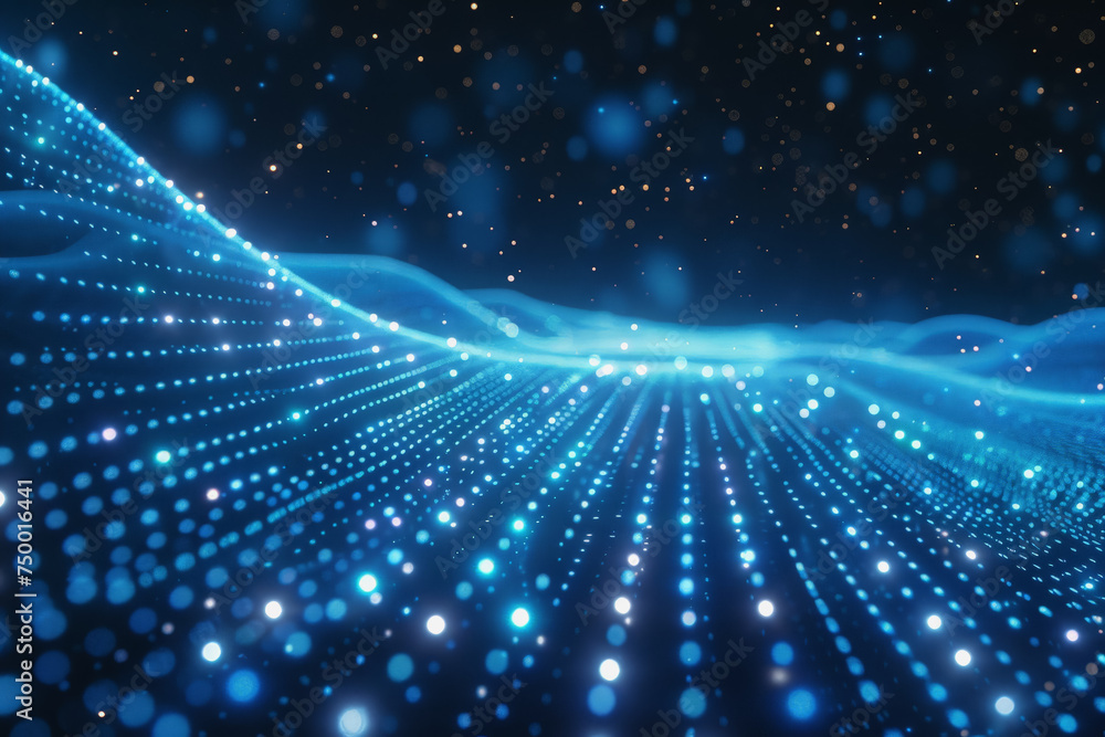 Poster technology pattern abstract net lines with small dots on every line, style blue neon type.