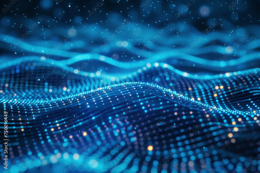 Poster technology pattern abstract net lines with small dots on every line, style blue neon type.