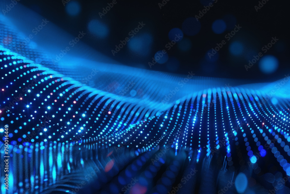 Poster technology pattern abstract net lines with small dots on every line, style blue neon type.