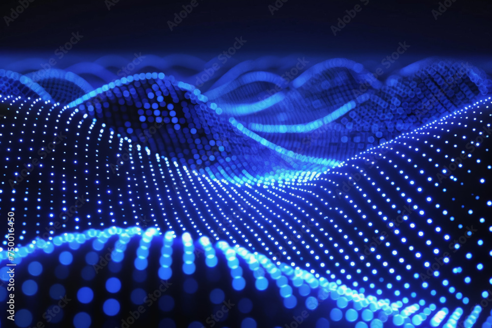 Poster Technology pattern abstract net lines with small dots on every line, style blue neon type.