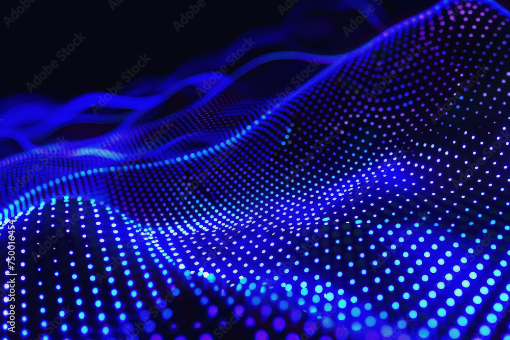 Poster technology pattern abstract net lines with small dots on every line, style blue neon type.