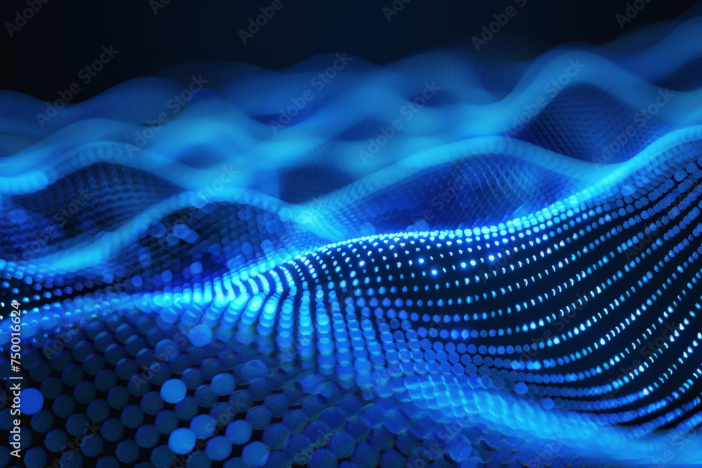Poster technology pattern abstract net lines with small dots on every line, style blue neon type.