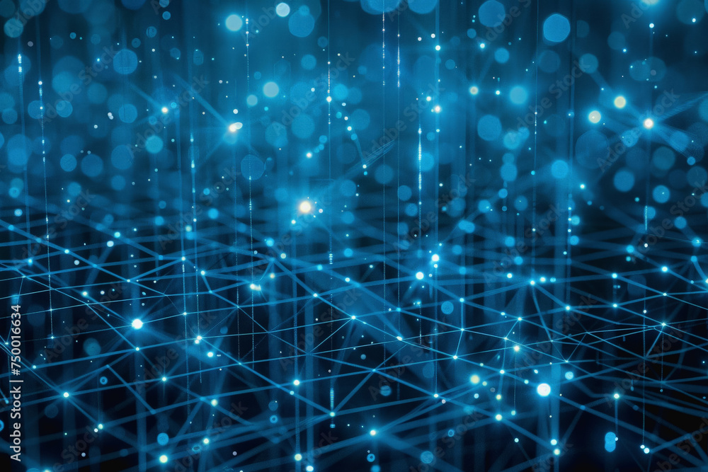 Poster technology pattern abstract net lines with small dots on every line, style blue neon type.