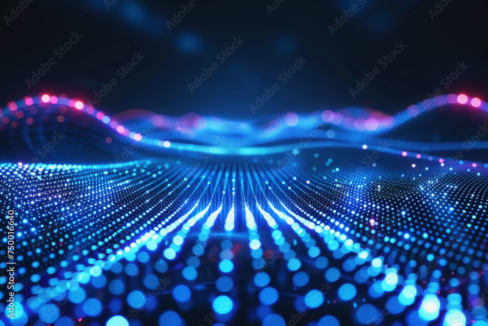 Poster Technology pattern abstract net lines with small dots on every line, style blue neon type.
