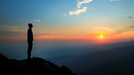 "Embracing the Dawn: Solo Adventurer Atop Sun-Kissed Peak
