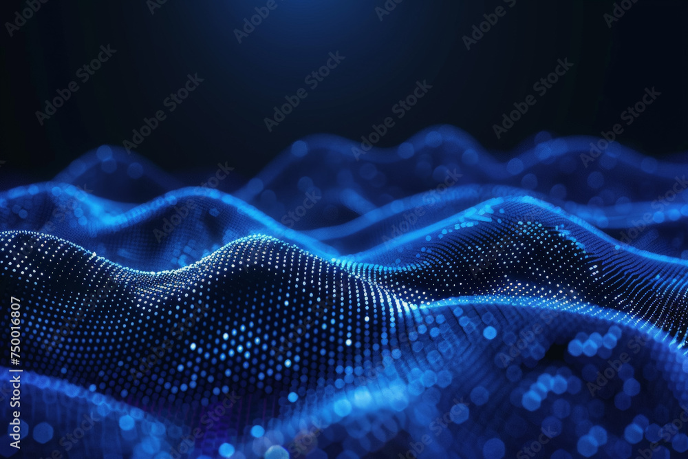 Poster technology pattern abstract net lines with small dots on every line, style blue neon type.
