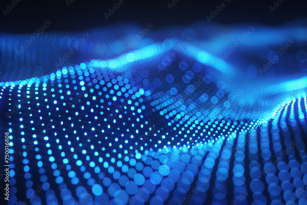 Poster Technology pattern abstract net lines with small dots on every line, style blue neon type.