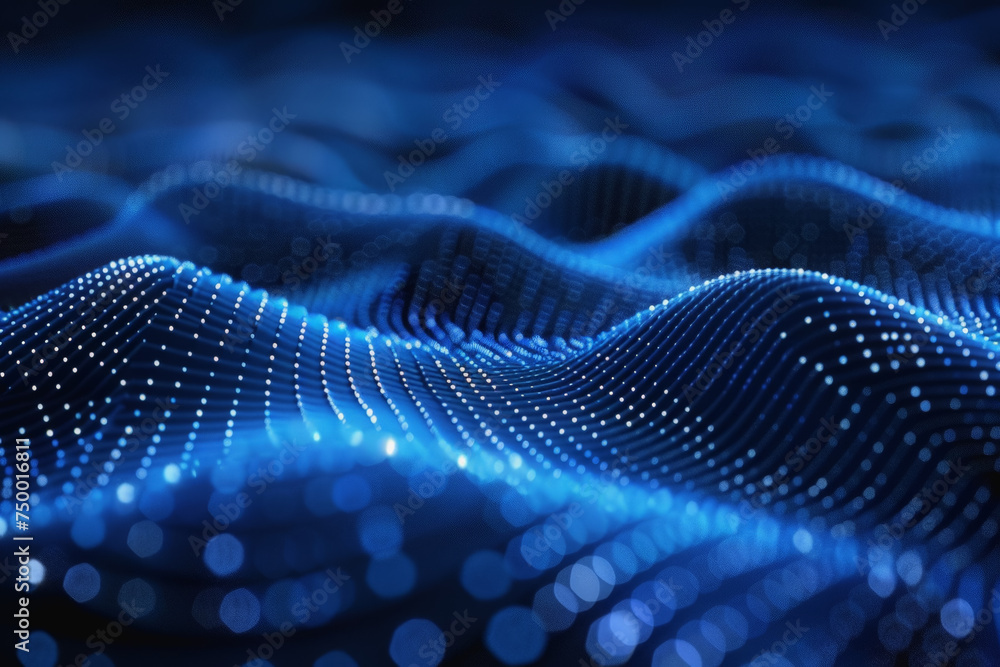 Poster technology pattern abstract net lines with small dots on every line, style blue neon type.