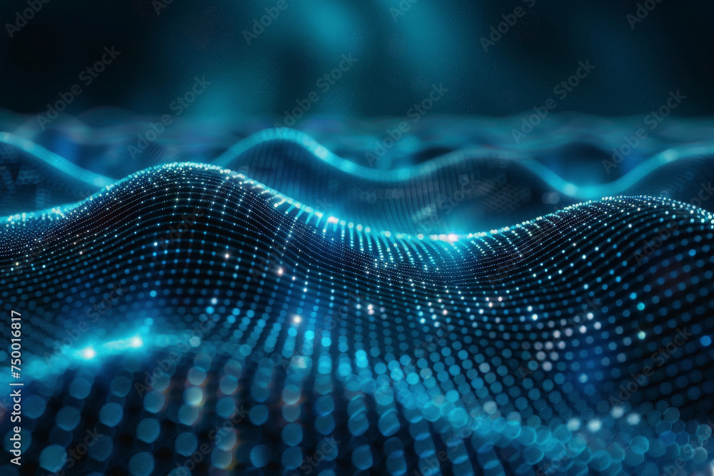 Poster technology pattern abstract net lines with small dots on every line, style blue neon type.