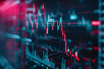 The financial stock market graph on a digital screen cinematographic shot close-up. AI Generated - obrazy, fototapety, plakaty