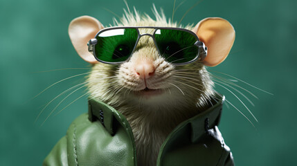 Funny rat wearing green sunglasses