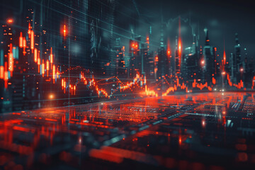 The financial stock market graph on a digital screen cinematographic shot close-up. AI Generated