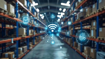 iot and industrial automation in the warehouse,Distribution center and communication network concept.