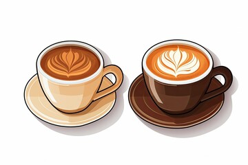 Watercolor coffee cup sticker clipart illustration Set