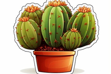 Cactus with pots sticker and cartoon clipart set illustration isolated on a white background